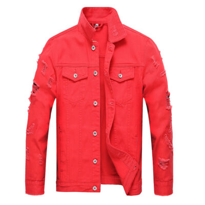 Âu Mỹ Áo Khoác Nam Denim Hàng Đầu Hợp Thời Trang Nam Mỏng Denim Punk Áo Khoác Nam Denim Áo Khoác Rách