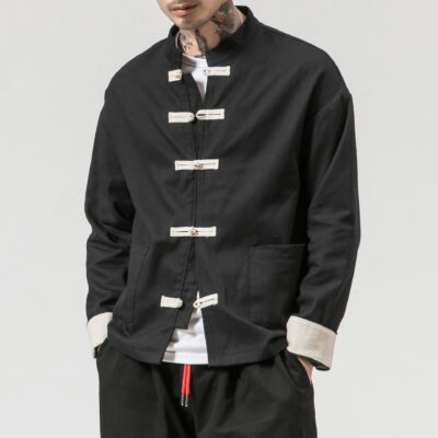 Phong Cách Trung Hoa Retro Nam Thu Đông Nam Khóa Cổ Cardigan Size Lớn Thời Trang Cotton Và Vải Lanh Áo Khoác Áo Khoác