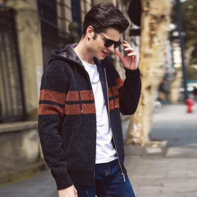 2020 Mùa Đông Mới Cardigan Có Mũ Nam Âu Mỹ Nỉ Plus Áo Len Dày Trẻ Trung Hoodie 8303