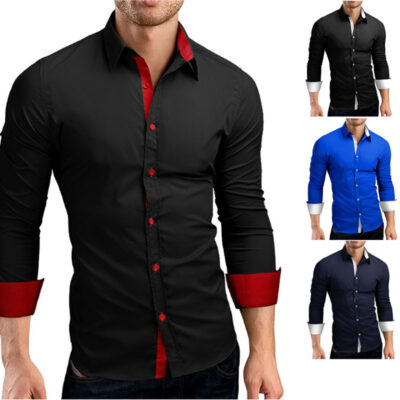 Amazon wish AliExpress phong cách nóng bỏng màu cá tính túi nam dài tay áo sơ mi công sở áo sơ mi C09