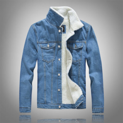 Nam Mùa Đông Kích Thước Lớn Màu Sáng Thịt Cừu Trang Áo Khoác Denim Phong Cách Hàn Quốc Áo Khoác Mỏng Plus Nhung Dày Hàng Đầu