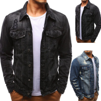 Amazon Wish ngoại thương mùa thu mới nam denim rách áo khoác ăn xin Kích thước châu Âu ngoại thương bán buôn