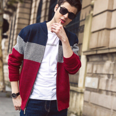 19 mùa thu đông mới áo len nam dáng rộng phiên bản Hàn Quốc cộng với áo len lông cừu cổ bóng chày áo len dài tay áo khoác cardigan nam