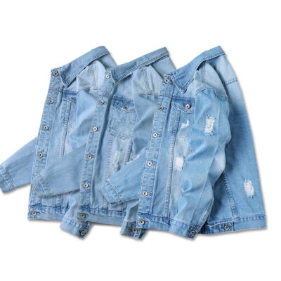 2023 Mới Mỏng Nam Áo Khoác Denim Xuân Thu Âu Mỹ Đơn Giản Xanh Nhạt Đẹp Trai Áo Khoác Denim nam Thời Trang