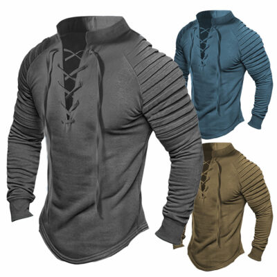 xuất khẩu Amazon phong cách nóng bỏng áo thun tay áo xếp ly phối màu áo giản dị đường phố retro áo dài tay