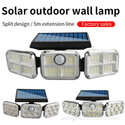 Đèn tường cảm ứng năng lượng mặt trời đèn sân vườn sạc điều khiển từ xa ngoài trời gian hàng đa năng nông thôn mới đèn ba đầu