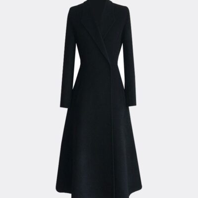 Áo khoác cashmere hai mặt dáng dài co thắt eo cho nữ mùa thu đông kiểu dáng ôm vừa qua đầu gối mới