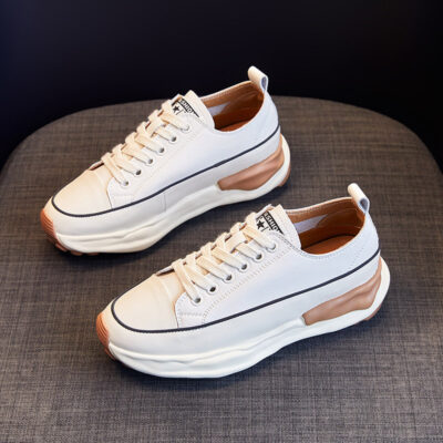 Giày nữ nhỏ màu trắng da bò 2023 giày nữ mới thể thao và giải trí tất cả các trận đấu giày bốn mùa hợp thời trang giày đơn phiên bản Hàn Quốc của giày thể thao