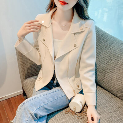 Mùa Thu 2023 Phong Cách Mới Da Lộn Áo Khoác Ngắn Nữ Tính Khí Tự Tu Luyện Mỏng Phù Hợp Với Áo Khoác Xe Máy Áo Khoác Phong Cách Phương Tây Hàng Đầu