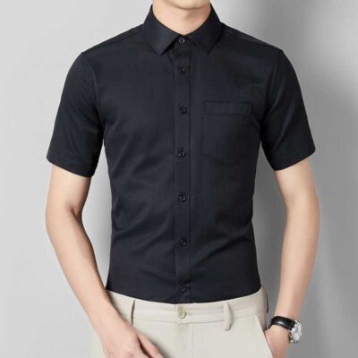 Áo sơ mi nam ngắn tay mùa hè Ice Silk Mỏng Đầm công sở Áo sơ mi trắng không cần ủi Áo sơ mi đen inch nửa tay dễ chăm sóc