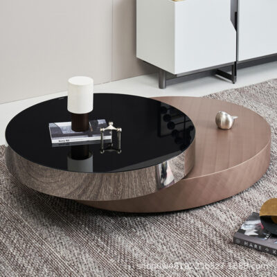 Bàn cà phê xoay tròn sang trọng kiểu Ý tối giản hiện đại bằng thép không gỉ thiết kế sáng tạo căn hộ nhỏ kết hợp phòng khách nhà