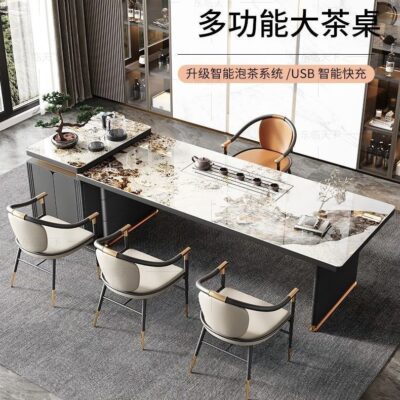 Bàn trà tấm đá sang trọng nhẹ đầy đủ bộ Bàn trà đảo nhà tối giản hiện đại và ghế kết hợp Bàn trà di động văn phòng