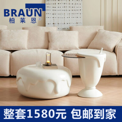 Bàn cà phê kiểu kem kích thước tròn kết hợp bàn cà phê kiểu Pháp màu đỏ sáng tạo kem phòng khách nhà căn hộ nhỏ