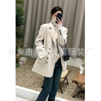 Mùa Xuân Năm 2023 Mới Áo Khoác Len Hai Mặt Phong Cách Hàn Quốc Màu Dáng Rộng Phù Hợp Với Cổ Nữ Chiều Dài Áo Khoác Len
