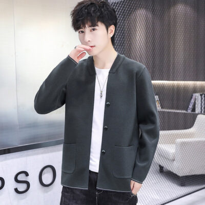 Xuyên Biên Giới Cung Cấp Thời Trang Bóng Chày Cổ Áo Dệt Kim Cardigan Nam Thu Đông Thanh Niên Mới Rời Áo Len Phối Triều