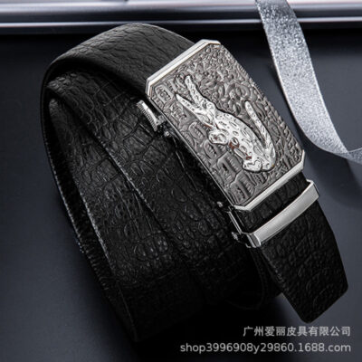 Thắt lưng da bò lớp trên cùng nam họa tiết cá sấu cao cấp da bò khóa tự động thắt lưng nam nhà sản xuất bán buôn