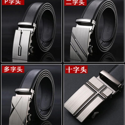 Mới Thắt Lưng Nam Bán Buôn Kinh Doanh Khóa Tự Động Đầu Dây Màu Nguyên Chất Chéo Đầu Quần Dây Thắt Lưng Nam