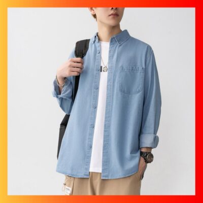 Áo sơ mi denim dài tay nam mùa xuân và mùa hè rộng hợp thời trang thương hiệu phần mỏng Phong cách Hồng Kông in áo sơ mi màu trơn áo khoác nam giản dị
