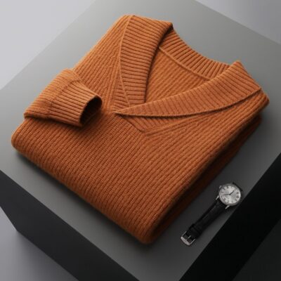 Mùa Thu Đông Mới Khăn Choàng Cổ Dày Nam Nguyên Chất Cashmere Chui Đầu Áo Len Công Sở Thời Trang Lớn Ve Áo Dệt Kim
