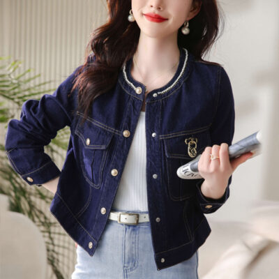 Nhỏ Thời Trang Tất Cả Các Trận Đấu Ngắn Áo Khoác Denim Nữ Mùa Xuân Và Mùa Thu 2023 Mới Không Cổ Công Sở Áo Khoác Cao Cấp