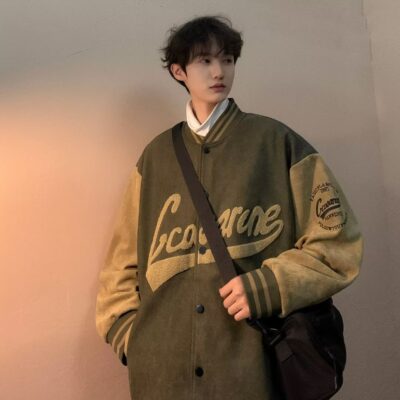 Mỹ Retro mùa xuân và mùa thu mới đồng phục bóng chày nam da lộn rời áo khoác phi công Vintage áo khoác nam