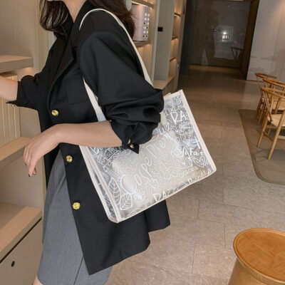 Đi làm túi trong suốt sức chứa lớn túi đeo vai thạch theo xu hướng của phụ nữ túi tote trong suốt phong cách nước ngoài túi mùa hè