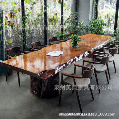 Phong cách Trung Hoa mới bằng gỗ nguyên khối lớn Bàn trà cạnh gỗ tự nhiên Bàn trà văn phòng tại nhà Thiền trà pha trà bàn ghế kết hợp