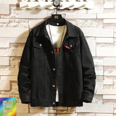 Mùa Thu Mới Nam Phong Cách Hàn Quốc Slim-Fit Ve Áo Áo Khoác Denim Nhật Bản Đã Giặt Áo Khoác Denim Trẻ Quá Khổ Hàng Đầu