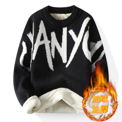 T.GUO thu đông nam phong cách Hồng Kông chữ cái cá tính cổ tròn cộng với áo len lông cừu thương hiệu thời trang nam triều đại áo len phù hợp với mọi lứa tuổi