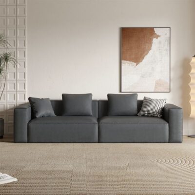 Ghế sofa phòng khách phong cách Ý nhà thời trang hiện đại đơn giản công nghệ ánh sáng sang trọng công nghệ vải hàng thẳng đậu phụ khối lưới màu đỏ phong cách
