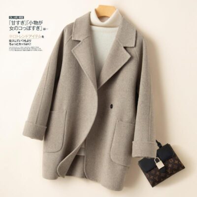 Áo khoác cashmere hai mặt nữ ngắn ngắn cao cấp phong cách Hepburn len cao cấp phù hợp với áo khoác len
