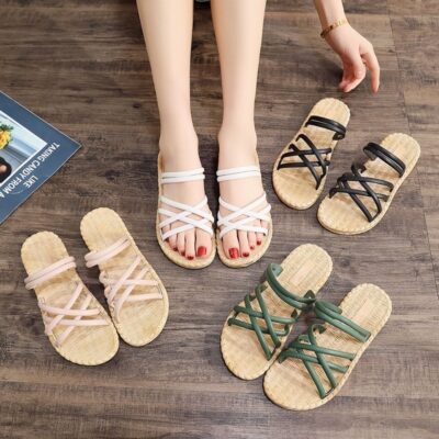 Xăng đan và dép đi trong nhà thời trang mùa hè mới phù hợp với tất cả phụ nữ đế bằng phiên bản Hàn Quốc hai mang lưới Xăng đan La Mã đế dày đi biển cho nữ