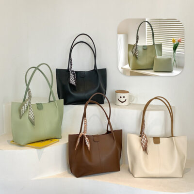 Túi xách nữ 2023 mới thời trang hợp thời trang màu sắc tương phản khăn lụa họa tiết túi tote xách tay túi đeo vai đơn giản túi Messenger xách tay