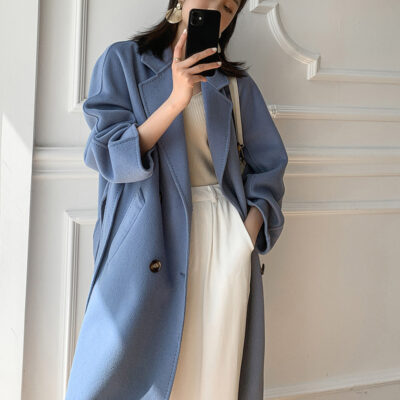 21 mới 2 mặt áo khoác cashmere nữ mùa thu đông dày cao cấp 100 len nguyên chất len trung áo khoác nữ