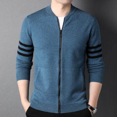 Dệt Kim Cardigan Nam Áo Khoác Áo Khoác Sọc Dây Kéo Bóng Chày Cổ Xu Hướng Mùa Thu Nam Quần Áo Mới 2022