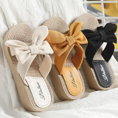 Mùa Hè Mới Nơ Dép Giả Ống Hút Espadrille Xăng Đan Nữ Áo Khoác Ngoài Dép Cao Gót Thời Trang Đi Biển Nêm