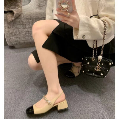 2203 xu hướng thời trang mới mùa hè Pháp giày cao gót đơn phối màu mũi tròn chunky gót Mary Jane giày nữ phù hợp với tất cả