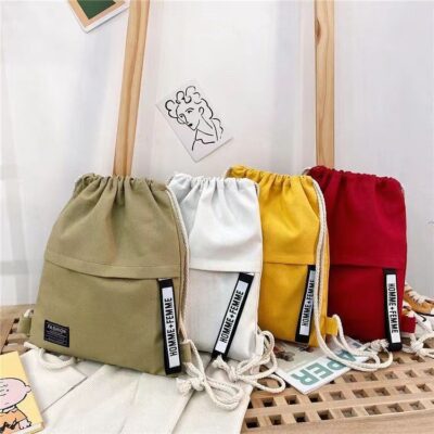 Ba lô dây rút vải canvas nữ đơn giản học sinh học thể thao túi vải nhỏ dung tích lớn ba lô bán buôn