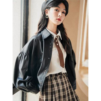 Da nữ mùa xuân và mùa thu 2023 mới nhỏ retro thiết kế đơn giản rời cảm giác áo khoác ngắn áo khoác xe máy