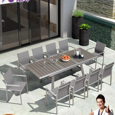 Lá tím bàn ghế giải trí ngoài trời sân bàn có thể thu vào biệt thự sân vườn bàn ăn gỗ nhựa bàn ghế sân thượng ngoài trời bàn ăn ngoài trời
