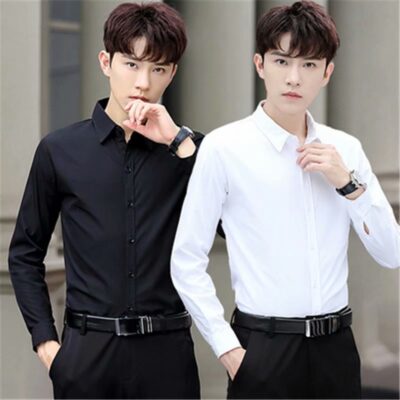Áo Sơ Mi Nam Công Sở Mùa Hè Của Anh, Áo Sơ Mi Nam Dài Tay Ôm Màu Đen Trang Trọng Hàn Quốc Size Lớn Màu Không Sắt