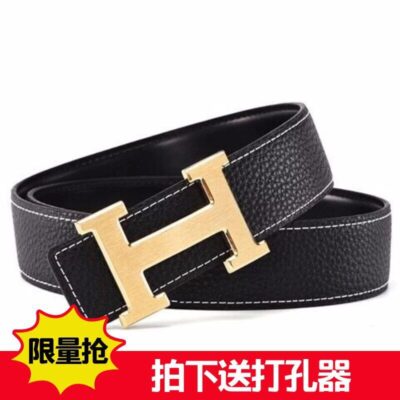 Thắt lưng nam khóa trơn đầu H phiên bản Hàn Quốc da bò tinh thần xã hội quần chàng thắt lưng hợp kim