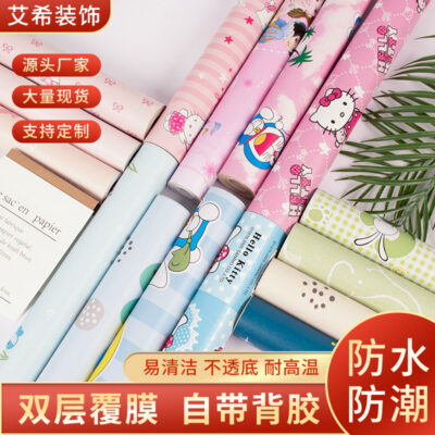 Giấy Dán Tường Tự Dính Bán Buôn Ký Túc Xá Hoạt Hình Nhựa PVC Chống Thấm Nước Giấy Dán Tường Phòng Ngủ Máy Tính Để Bàn Ấm Nền Dán Tường Giấy Dán Tường