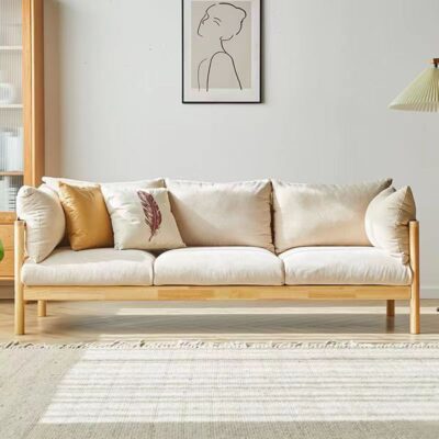 Sofa gỗ đặc phong cách Nhật Bản gỗ phòng khách gió căn hộ nhỏ Bắc Âu đơn giản hiện đại sofa vải ba người có thể tháo rời và giặt được