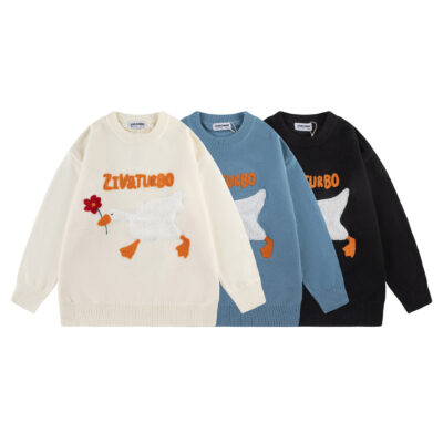 Guochao ins Harajuku thủy triều thương hiệu đường phố thủy triều mùa thu và mùa đông nam và nữ khăn trung tính thêu chạy vịt áo len cổ tròn áo len