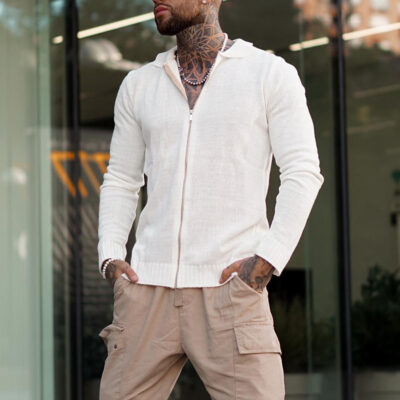 Mùa xuân và mùa thu áo len len dây kéo nam áo khoác ngoài nam mới Amazon bán chạy nhất Áo mỏng màu trắng Âu Mỹ