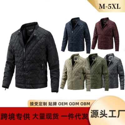 Mùa thu và mùa đông xuyên biên giới áo khoác Amazon áo khoác nam màu đen cổ áo khoác nam áo khoác chần bông hình kim cương đơn giản hợp thời trang