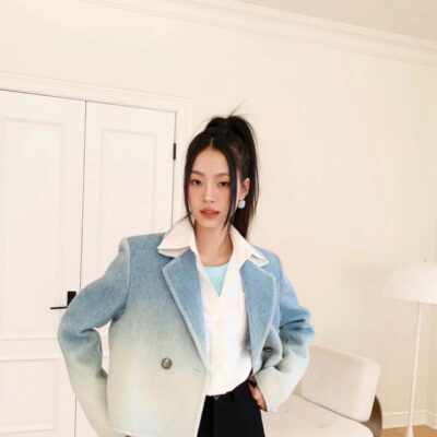 Áo khoác dạ siêu ngắn phối màu gradient Khí chất Hàn Quốc Áo khoác cashmere hai mặt nữ thu đông 2023 phong cách mới 23A001