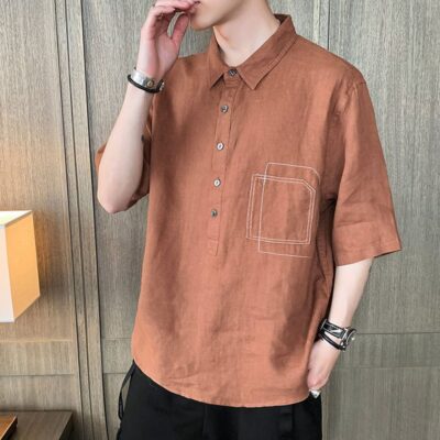 Ins Nhật Bản áo sơ mi nam mùa hè ngắn tay xu hướng đẹp trai côn đồ đẹp trai tay năm điểm mỏng hàng đầu mùa hè thủy triều