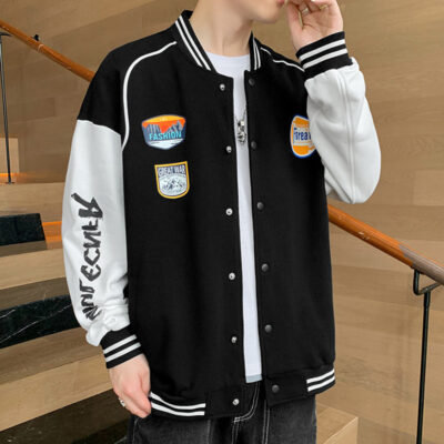 Áo khoác nam mùa xuân 2023 phiên bản Hàn Quốc mới của thương hiệu thời trang dài tay đồng phục bóng chày cotton giản dị in áo khoác nam
